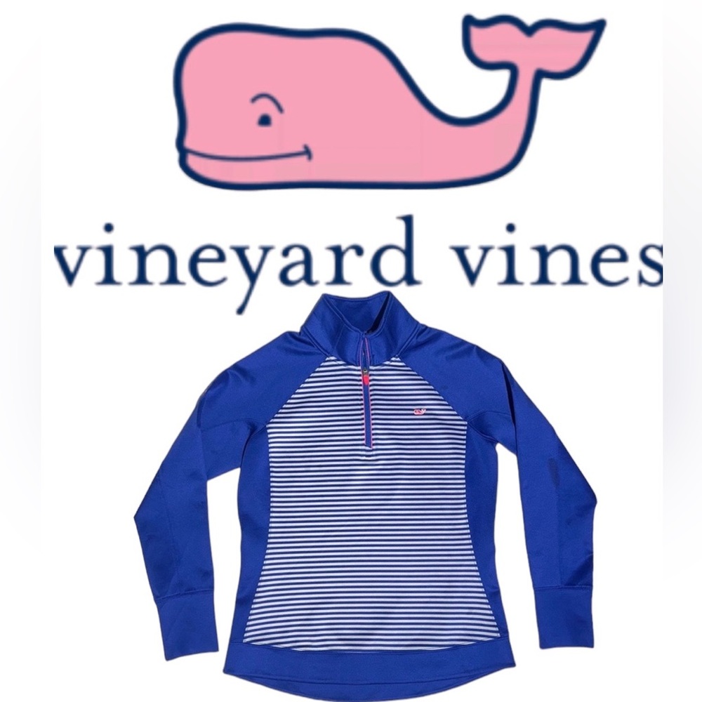 Vineyard Vines jacket in blue with gray stripes. Size M. “Scuba” material